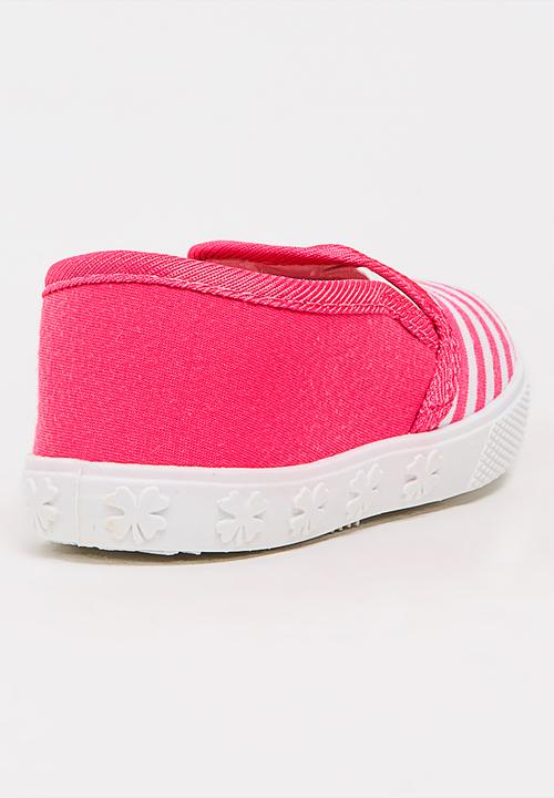 Pop Candy - Girls Stripe Slip On Sneaker Mid Pink