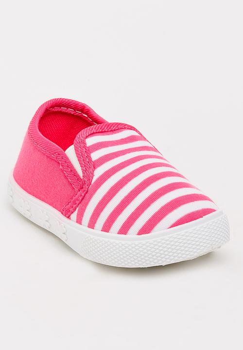 Pop Candy - Girls Stripe Slip On Sneaker Mid Pink