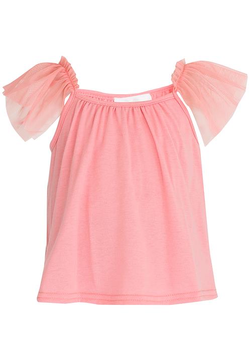 See-Saw - Spaghetti Top With Mesh Frill Pale Pink