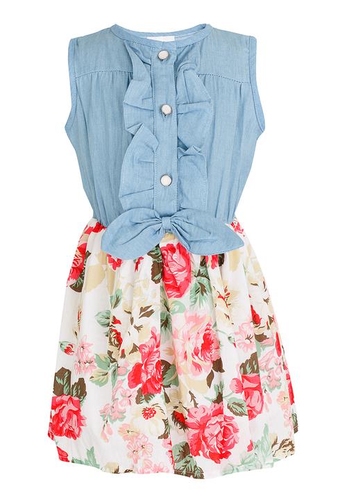 Pop Candy - Girls Denim Combo Dress Multi-colour