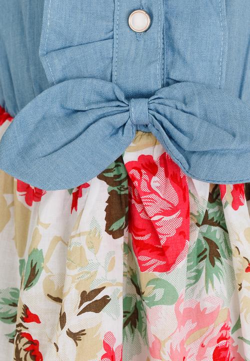 Pop Candy - Girls Denim Combo Dress Multi-colour