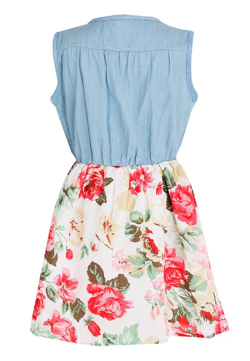 Pop Candy - Girls Denim Combo Dress Multi-colour