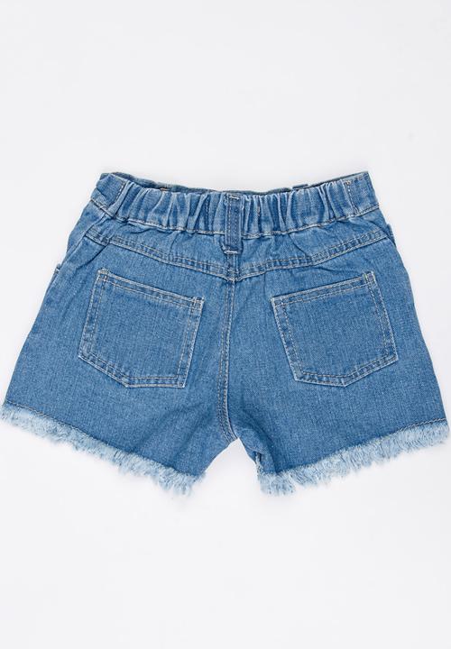 Pop Candy - Rose Embroidered Shorts Blue