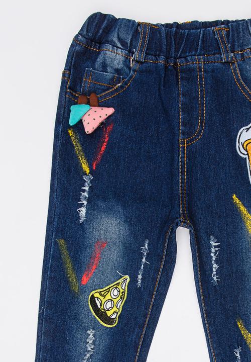 Pop Candy - Girls  Printed Denim Jean Blue