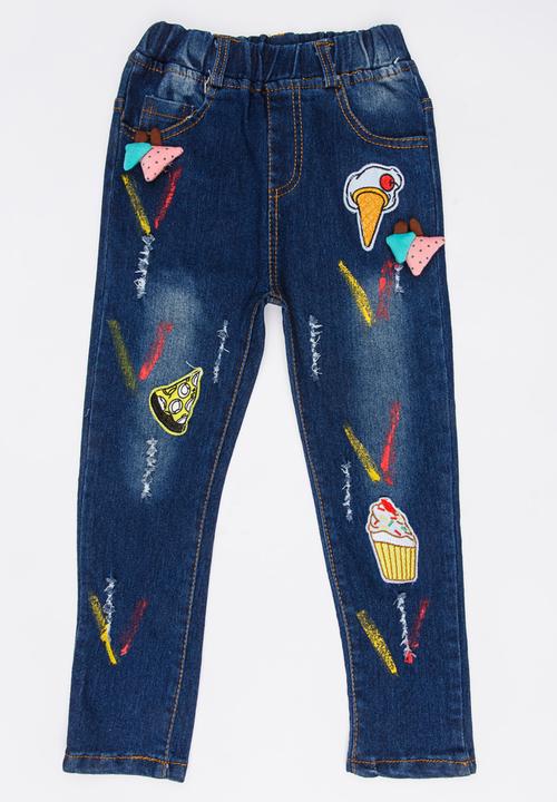 Pop Candy - Girls  Printed Denim Jean Blue