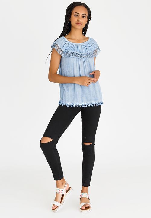 Revenge - Lace Trim Detail Top Blue