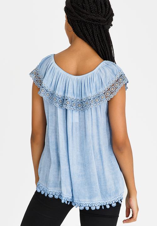 Revenge - Lace Trim Detail Top Blue