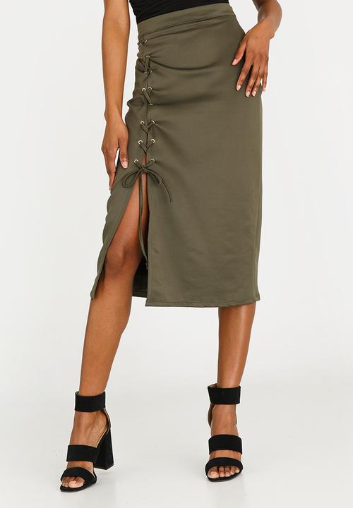STYLE REPUBLIC - Lace-up Skirt Dark Green