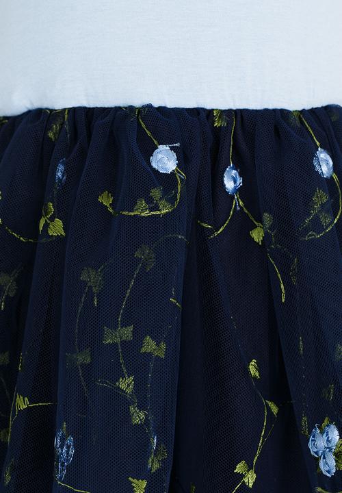 See-Saw - Embroidered Mesh Combo Dress Navy