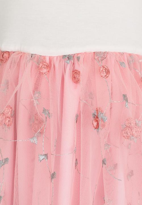 See-Saw - Embroidered Mesh Combo Dress Mid Pink