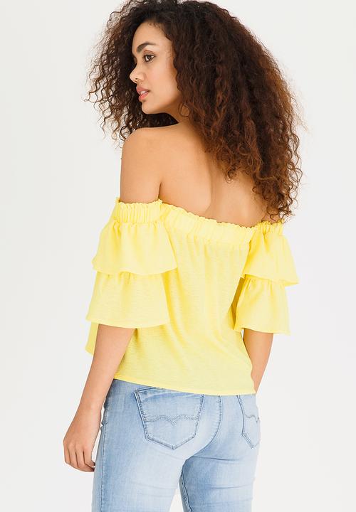 SISSY BOY - Ruffled Sleeve Bardot Top Yellow