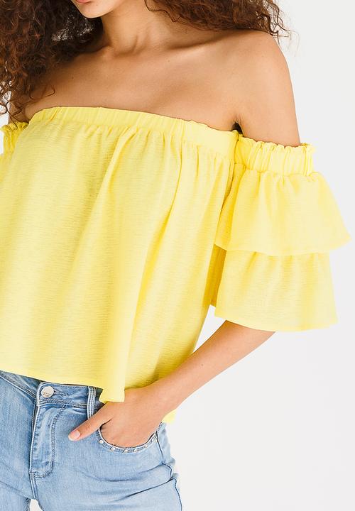 SISSY BOY - Ruffled Sleeve Bardot Top Yellow