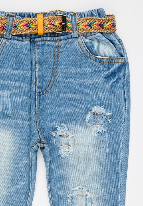 Pop Candy - Girls Ripped Jeans Blue