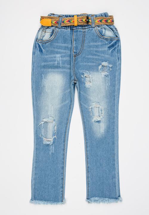 Pop Candy - Girls Ripped Jeans Blue