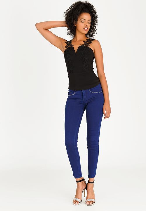 SISSY BOY - Contrast Lace Detail Top Black