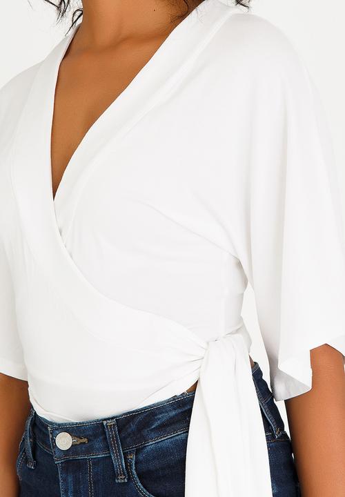 SISSY BOY - Tie Detail Crop Top Off White