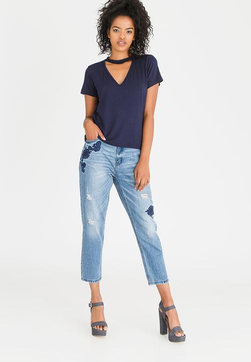 c(inch) - Choker Neckline T-shirt Navy