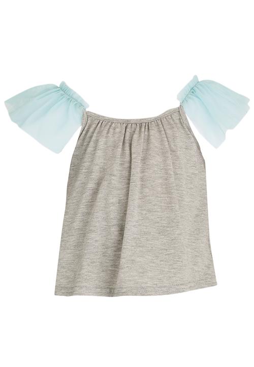 See-Saw - Spaghetti Top With Mesh Frill Grey