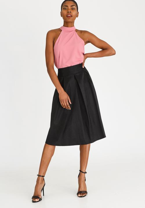 edit - High Waisted Fit and Flare Skirt Black