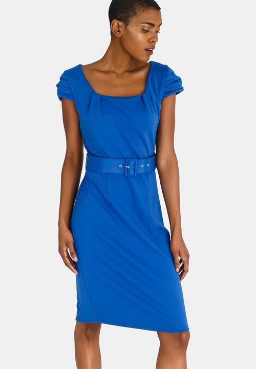 edit - Fitted Dress with Belt Blue