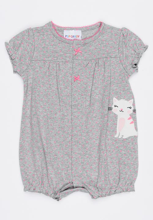 Pop Candy - Kitty Applique Romper Grey