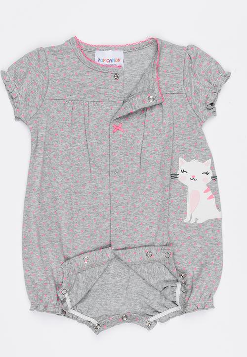 Pop Candy - Kitty Applique Romper Grey