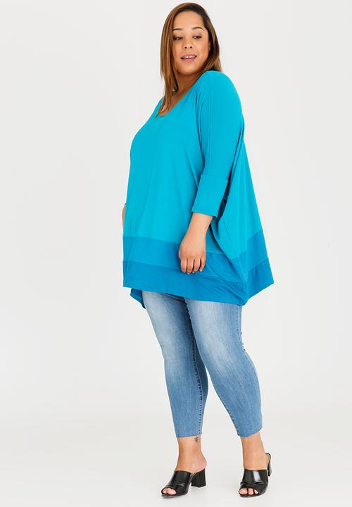 edit Plus - Colour Block Tunic Mid Blue