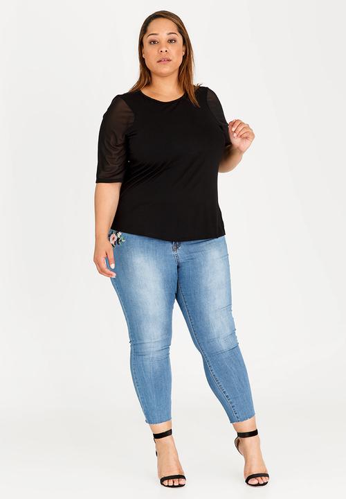 STYLE REPUBLIC PLUS - Mesh Sleeve Tee Black