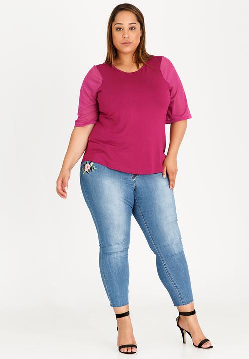 STYLE REPUBLIC PLUS - Mesh Sleeve Tee Mid Purple