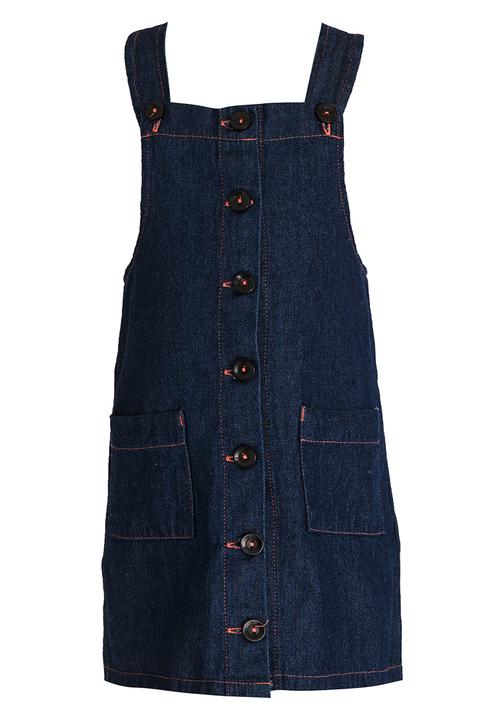 Twin Clothing - Denim Pinafore Dress Dark Blue