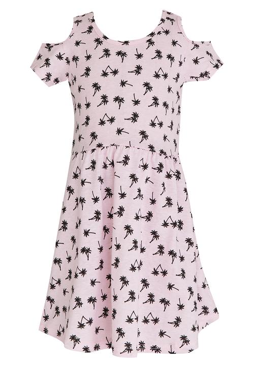 Twin Clothing - Palm Printed Dress Pale Pink