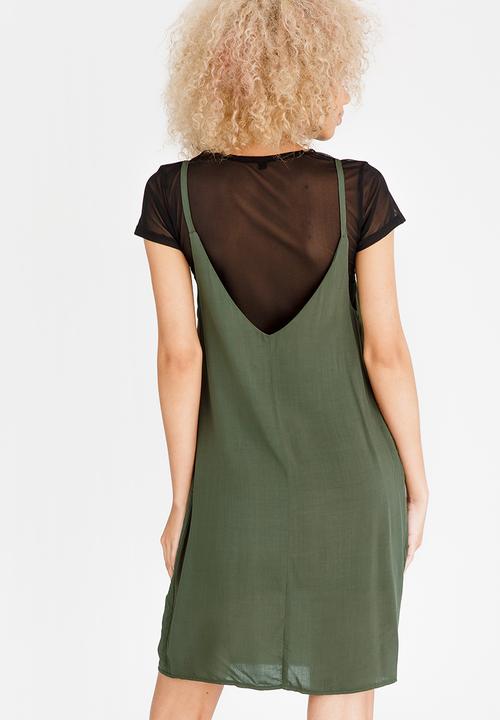 c(inch) - Double Layer Slip Dress Dark Green