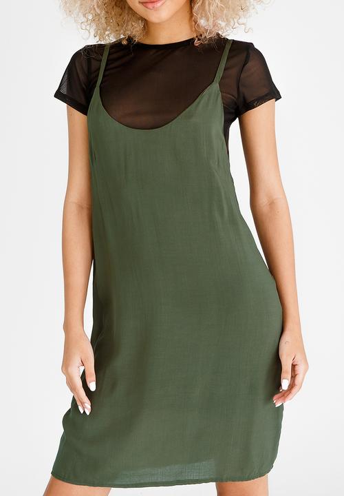 c(inch) - Double Layer Slip Dress Dark Green