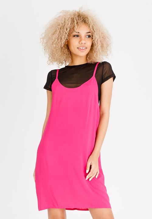 c(inch) - Double Layer Slip Dress Black