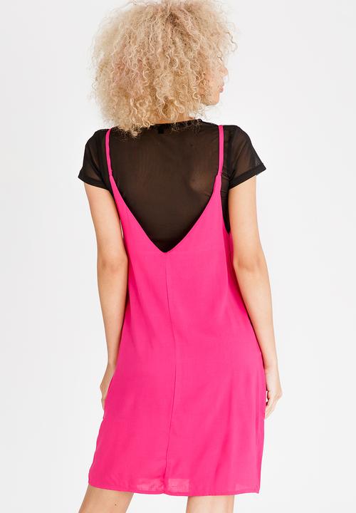 c(inch) - Double Layer Slip Dress Black