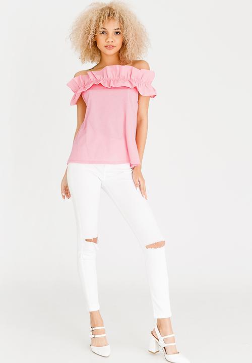 STYLE REPUBLIC - Bardot Frill T-shirt Pale Pink
