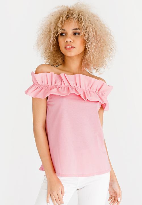 STYLE REPUBLIC - Bardot Frill T-shirt Pale Pink