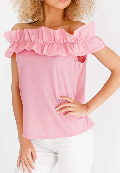 STYLE REPUBLIC - Bardot Frill T-shirt Pale Pink