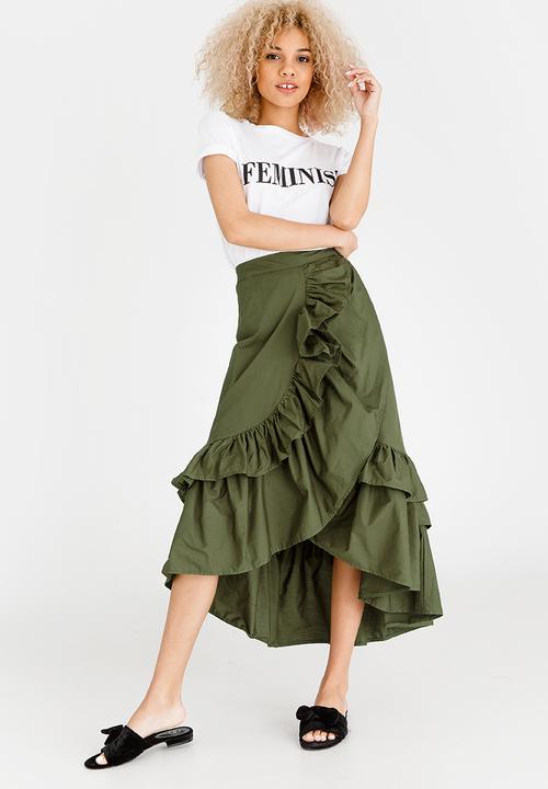 STYLE REPUBLIC - High Low Frill Skirt Dark Green