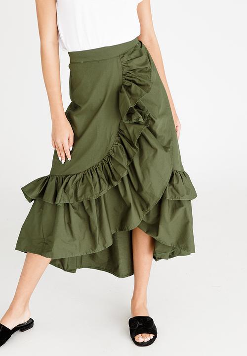 STYLE REPUBLIC - High Low Frill Skirt Dark Green