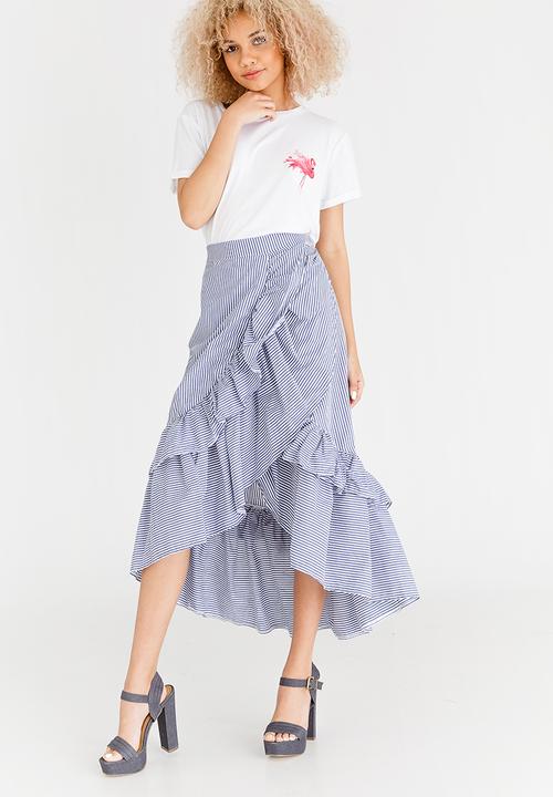 STYLE REPUBLIC - High Low Frill Skirt Blue and White
