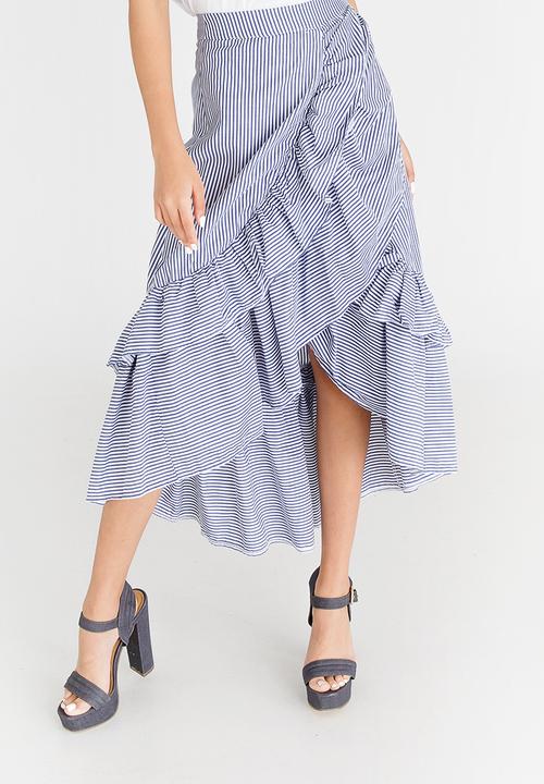 STYLE REPUBLIC - High Low Frill Skirt Blue and White