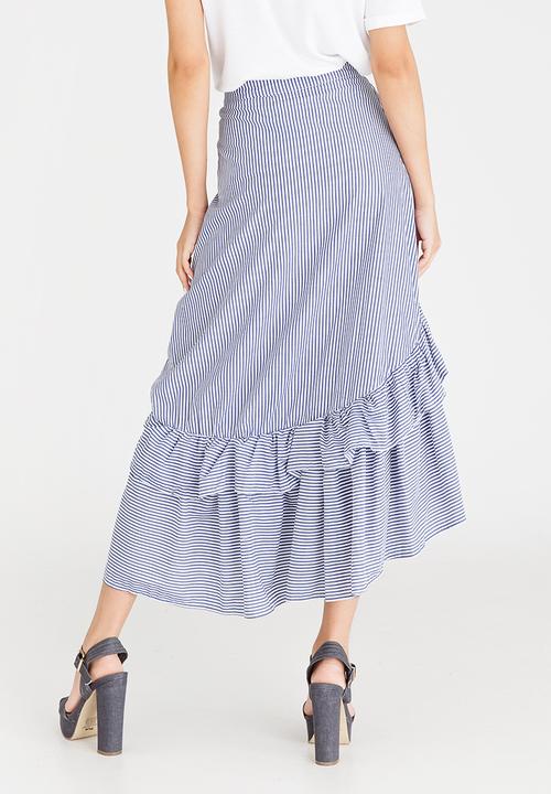 STYLE REPUBLIC - High Low Frill Skirt Blue and White