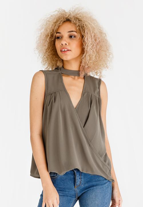 STYLE REPUBLIC - Choker Neckline Blouse Dark Green