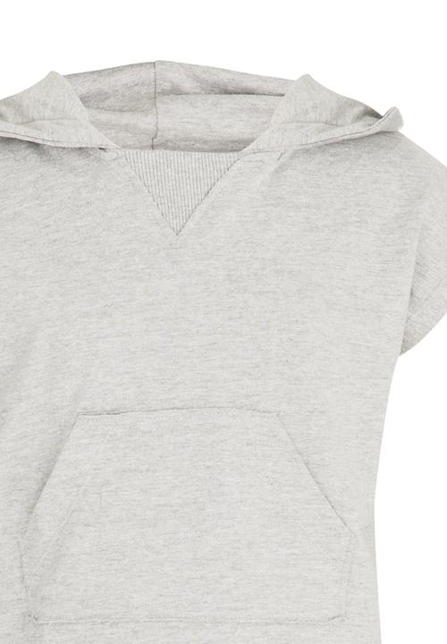 Name It - Cropped Sleeveless Hoodie Grey Melange