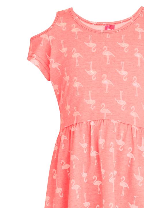 Twin Clothing - Flamingo Printed Dress Coral