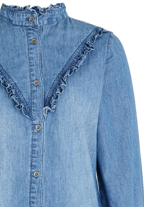 Name It - Denim Frill Blouse Pale Blue