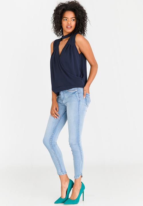 STYLE REPUBLIC - Choker Neckline Blouse Navy