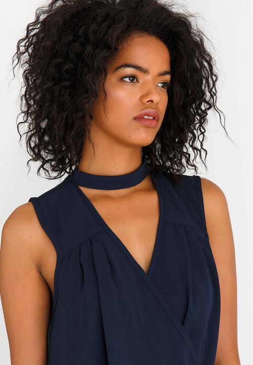 STYLE REPUBLIC - Choker Neckline Blouse Navy