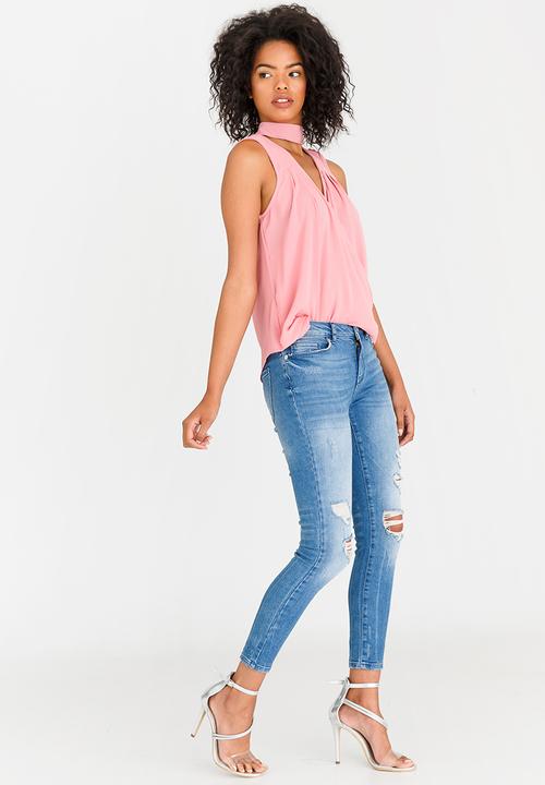 STYLE REPUBLIC - Choker Neckline Blouse Mid Pink